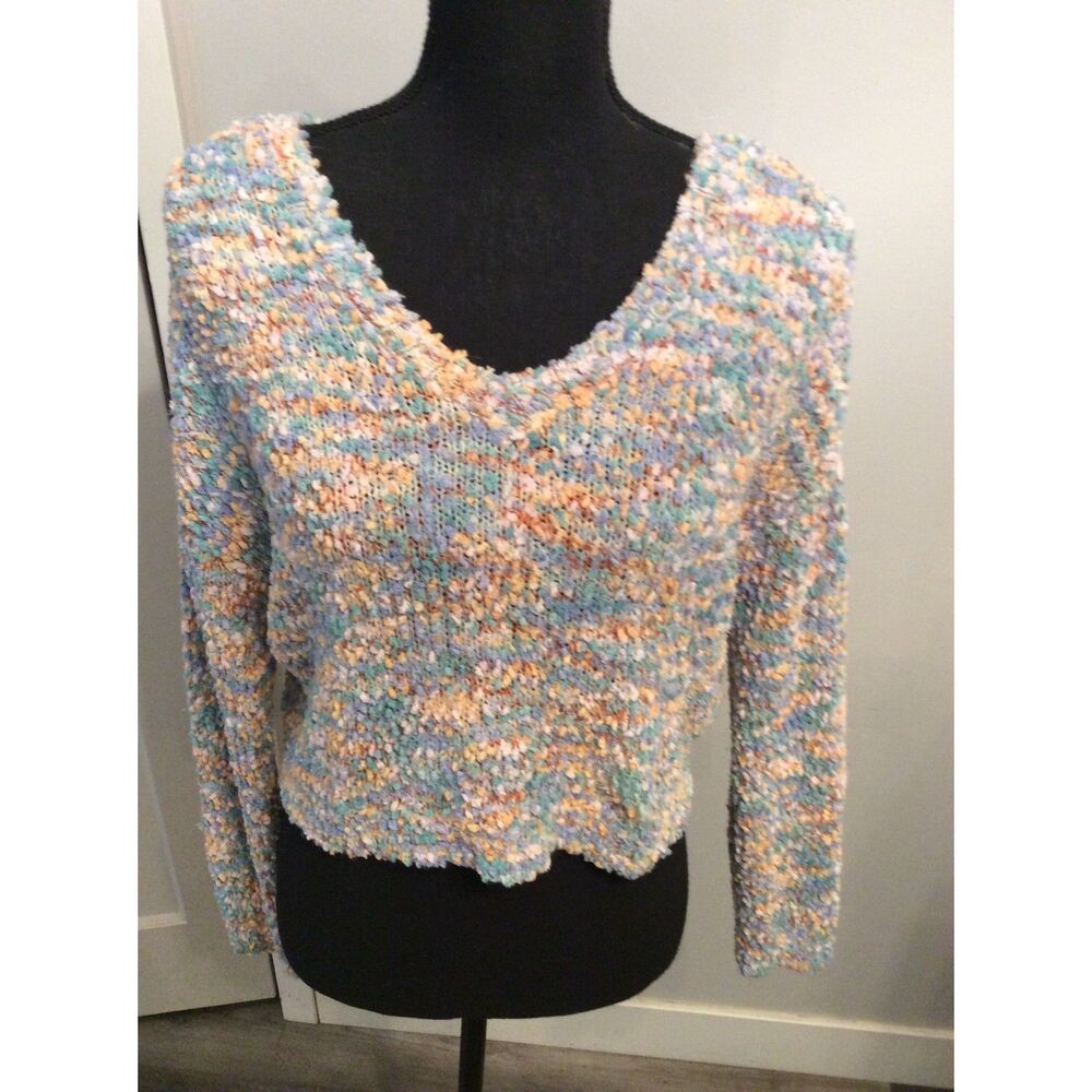Jessica Simpson Confetti V Neck Cropped Sweater Small S Textured